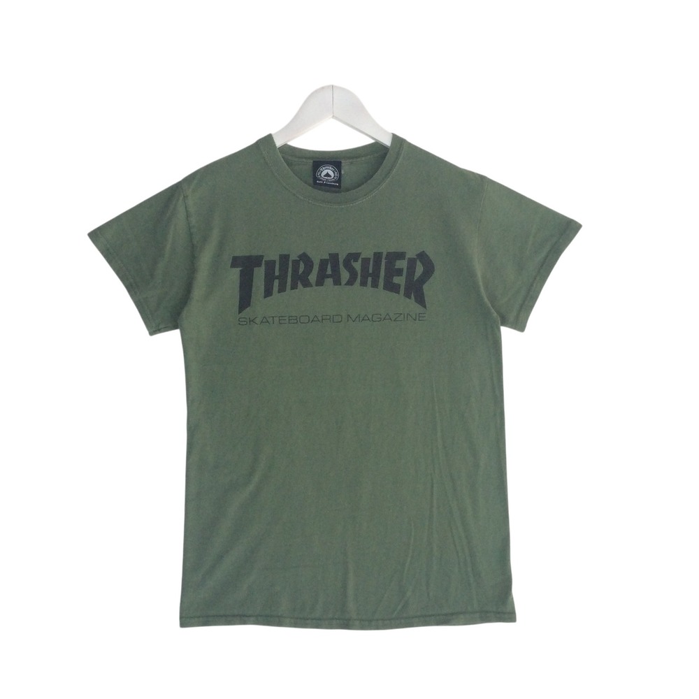 Thrasher Magazine Skateboarding Graphic T-Shirt Mens Small Olive Green Logo Tee